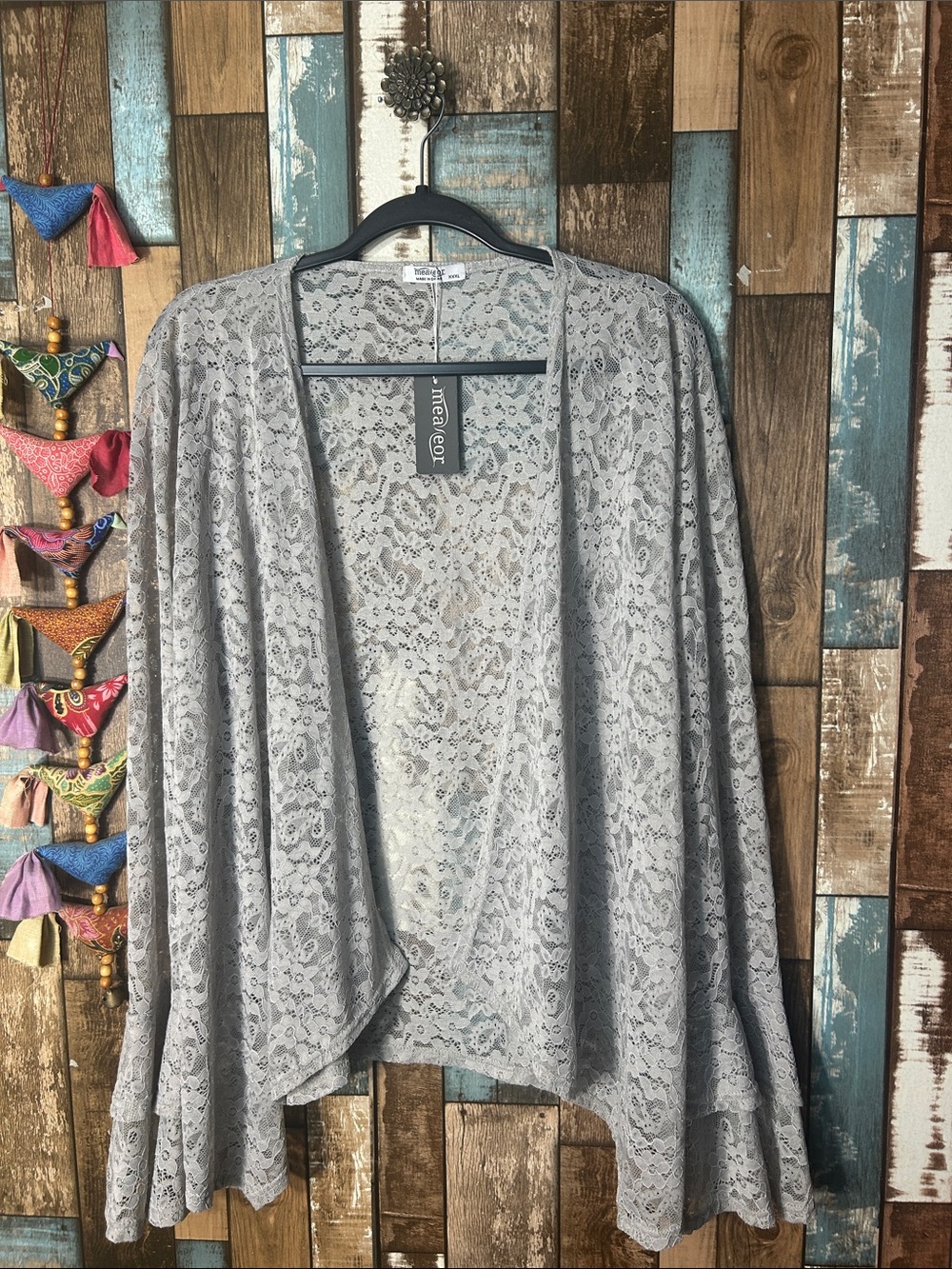 Light Gray Lace Open-Front Cardigan top